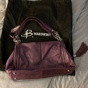 B.Makowsky Glove Leather Zip-Top Tote with Chain Accents - Purple